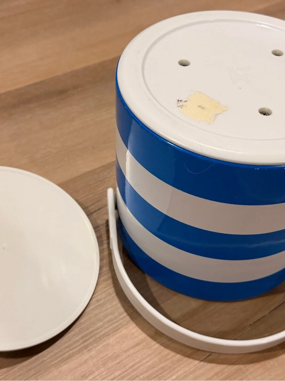 Blue and White Striped Insulated Ice Bucket with Handle